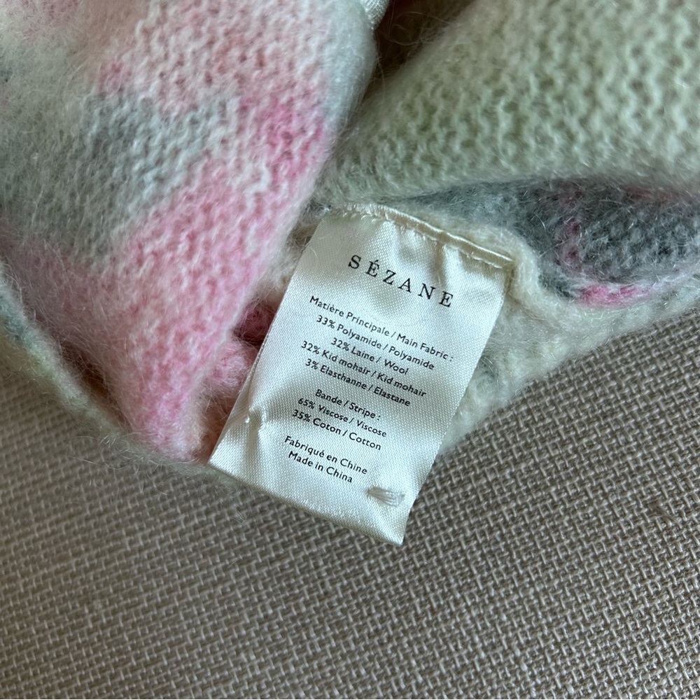 Sezane Lisette Cardigan Medium Pink Cream Floral Kid Mohair Sweater Knit French - Picture 12 of 15